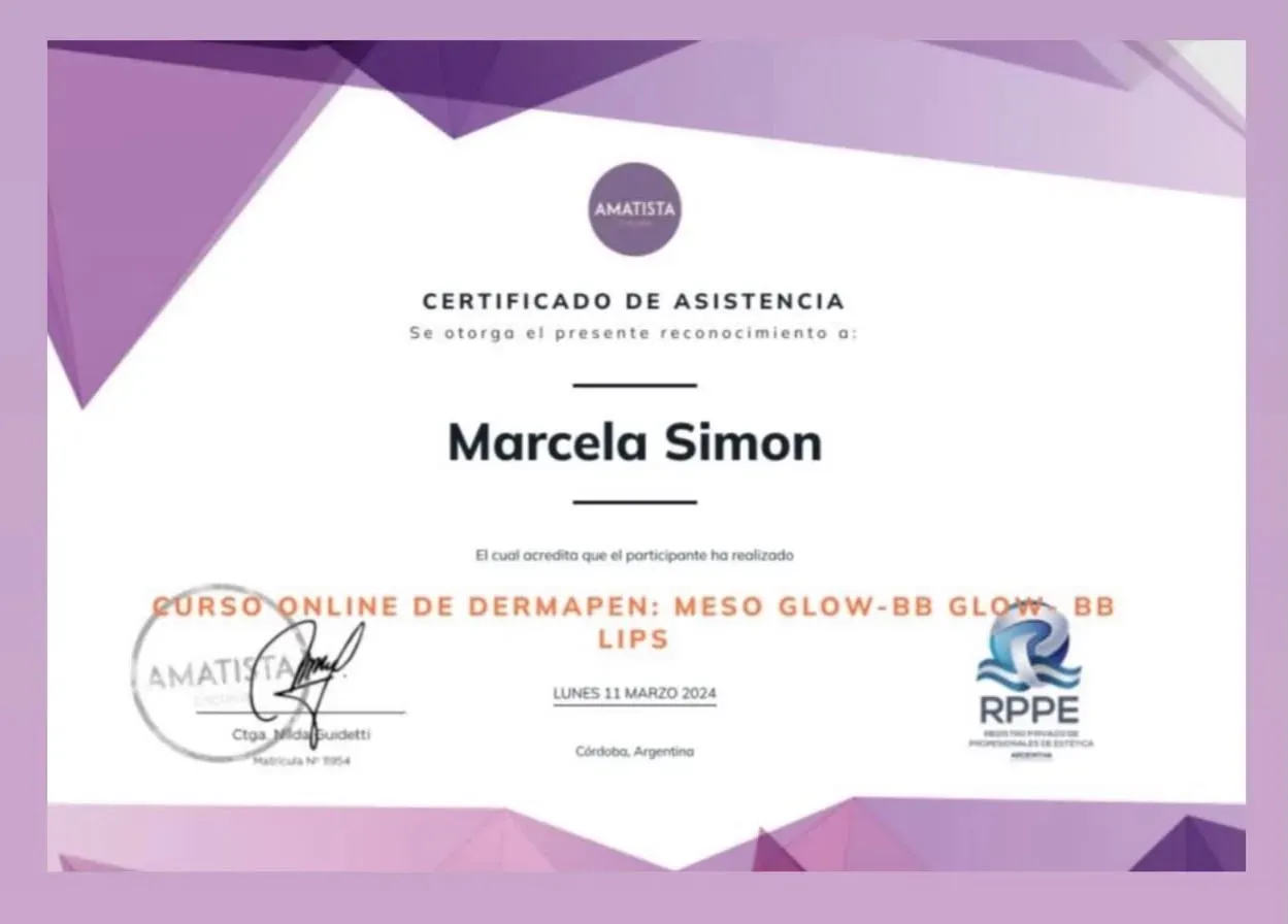 Certificado de Amatista Escuela: Dermapen: Meso Glow, BB Glow y BB Lips