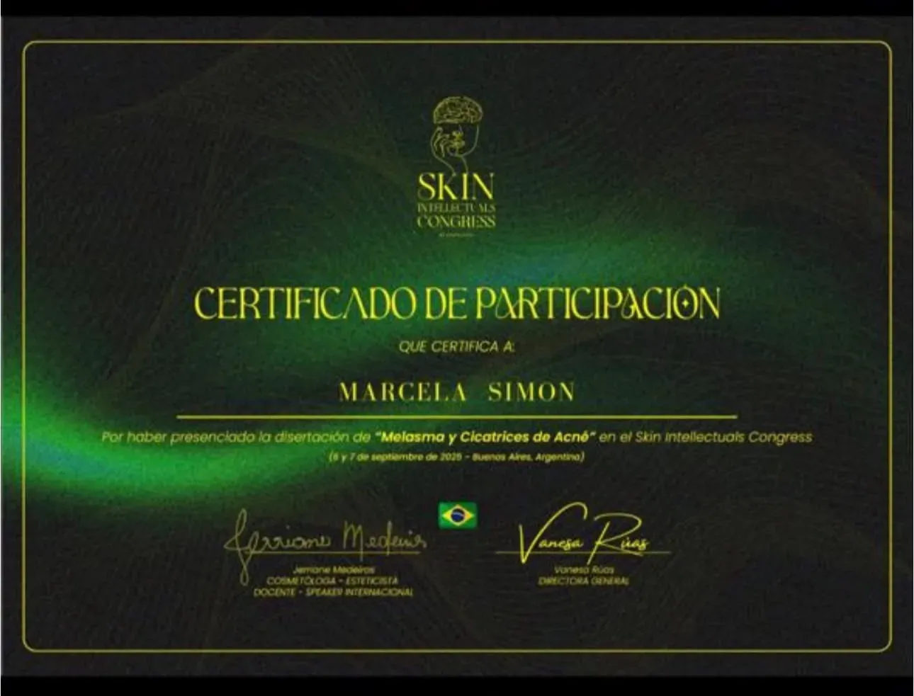 Certificado de Skin Intellectuals Congress: Melasma y cicatrices de acné