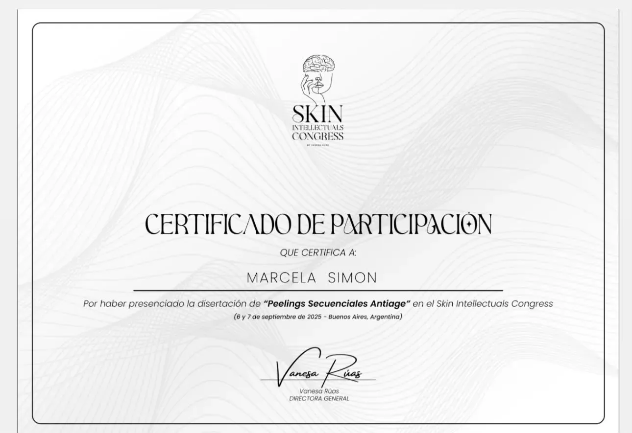 Certificado de Skin Intellectuals Congress: Peelings secuenciales antiage