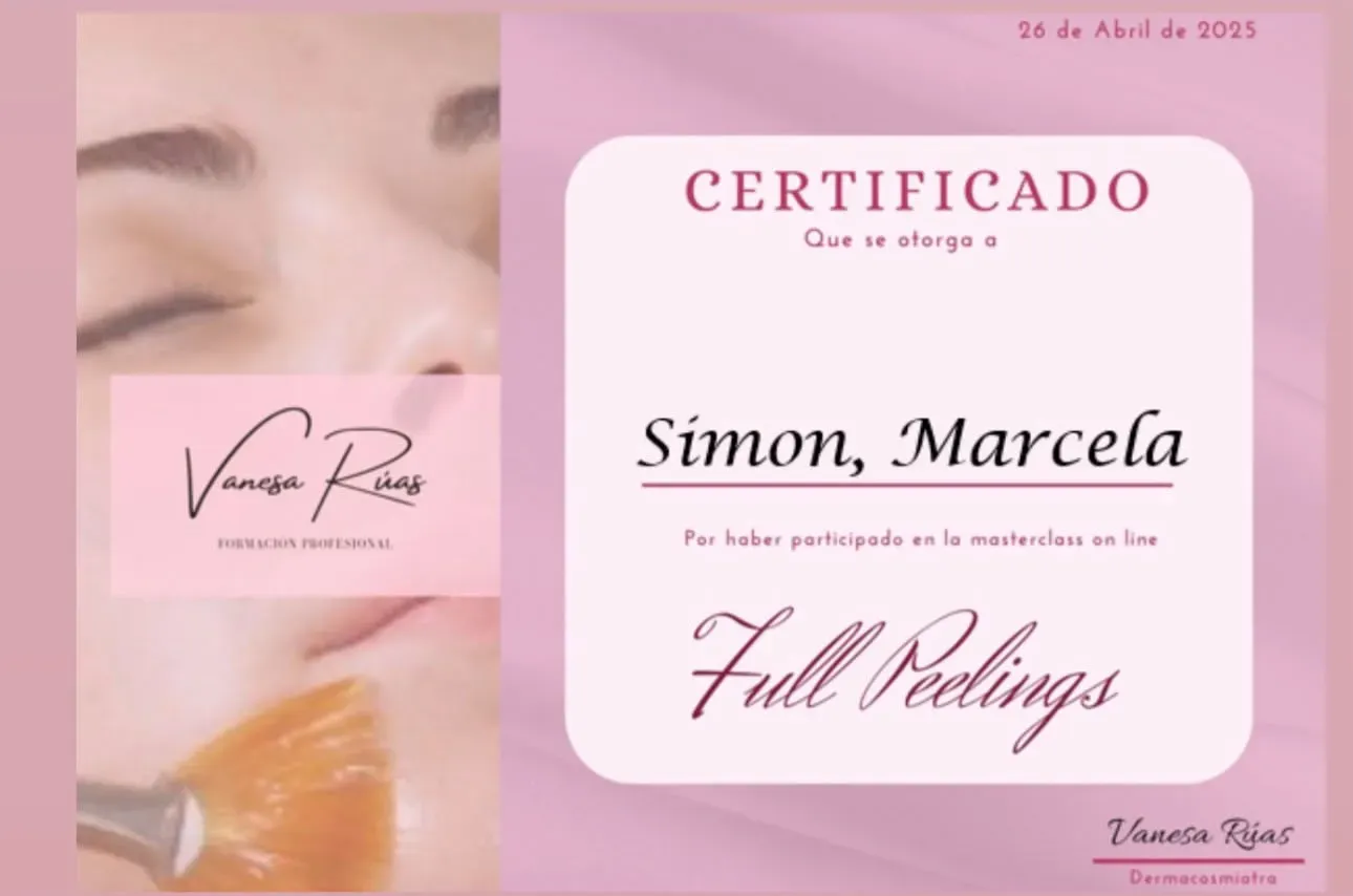 Certificado de Vanesa Rúas Formación Profesional: Full peelings